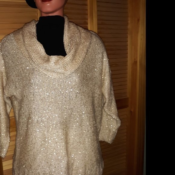 Christopher Banks Glittery  Gold Holiday Sweater - Picture 7 of 10